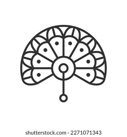 Chinese hand fan, linear icon. Line with editable stroke