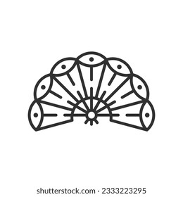 Chinese hand fan, linear icon. Line with editable stroke