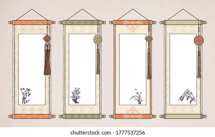 Chinese Hanging Scroll / Oriental Vintage asian scroll / Korean, Japanese scroll paper. 