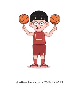 Chinese Happy cute kid boy play train basketball Spinning Ball