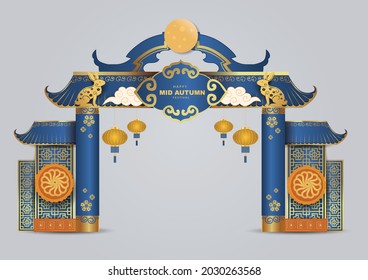 Chinese happy mid autumn entrance arch design. vector illustration design