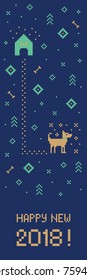 Chinese happy new year 2018 cross stitch greeting internet banner with dog. Pixel art