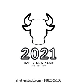 Chinese Happy new year 2021. Ox with abstract black line.