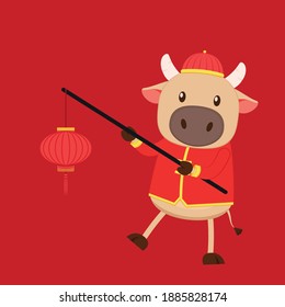 Chinese Happy new year 2021. Happy new year. Year of the Ox. Ox cartoon vector. Ox character design.