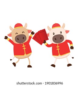 Chinese Happy new year 2021. Happy new year. Year of the Ox. Ox cartoon vector. Ox character design.