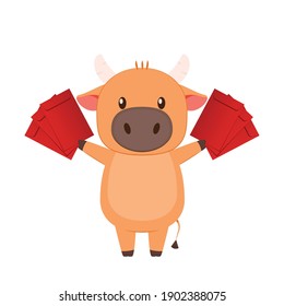 Chinese Happy new year 2021. Happy new year. Year of the Ox. Ox cartoon vector. Ox character design.