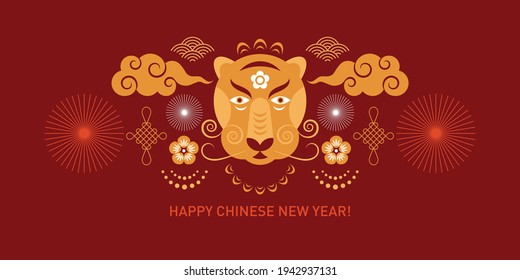 Chinese Happy New Year 2022. Year of the Tiger. Greetings card. 