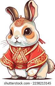 Chinese Happy new year 2023 with cute rabbit. Animal holidays cartoon character. Isolated on white background. year of the Rabbit zodiac sign.Chinese New Year Lunar 2023 vector. Text: New year Rabbit
