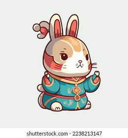 Chinese Happy new year 2023 with cute rabbit. Animal holidays cartoon character. Isolated on white background. year of the Rabbit zodiac sign.Chinese New Year Lunar 2023 vector. Text: New year Rabbit