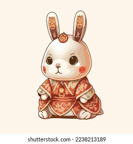 Chinese Happy new year 2023 with cute rabbit. Animal holidays cartoon character. Isolated on white background. year of the Rabbit zodiac sign.Chinese New Year Lunar 2023 vector. Text: New year Rabbit