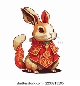 Chinese Happy new year 2023 with cute rabbit. Animal holidays cartoon character. Isolated on white background. year of the Rabbit zodiac sign.Chinese New Year Lunar 2023 vector. Text: New year Rabbit