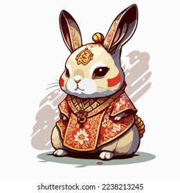 Chinese Happy new year 2023 with cute rabbit. Animal holidays cartoon character. Isolated on white background. year of the Rabbit zodiac sign.Chinese New Year Lunar 2023 vector. Text: New year Rabbit