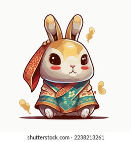 Chinese Happy new year 2023 with cute rabbit. Animal holidays cartoon character. Isolated on white background. year of the Rabbit zodiac sign.Chinese New Year Lunar 2023 vector. Text: New year Rabbit