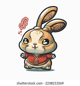 Chinese Happy new year 2023 with cute rabbit. Animal holidays cartoon character. Isolated on white background. year of the Rabbit zodiac sign.Chinese New Year Lunar 2023 vector. Text: New year Rabbit