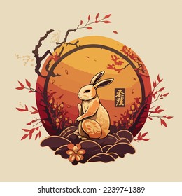 Chinese Happy new year 2023 with cute rabbit. Animal holidays cartoon character. Isolated on white background. year of the Rabbit zodiac sign.Chinese New Year Lunar 2023 vector. Text: New year Rabbit