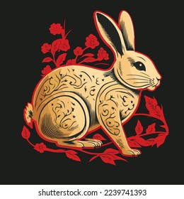 Chinese Happy new year 2023 with cute rabbit. Animal holidays cartoon character. Isolated on white background. year of the Rabbit zodiac sign.Chinese New Year Lunar 2023 vector. Text: New year Rabbit