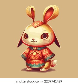 Chinese Happy new year 2023 with cute rabbit. Animal holidays cartoon character. Isolated on white background. year of the Rabbit zodiac sign.Chinese New Year Lunar 2023 vector. Text: New year Rabbit