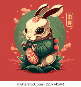 Chinese Happy new year 2023 with cute rabbit. Animal holidays cartoon character. Isolated on white background. year of the Rabbit zodiac sign.Chinese New Year Lunar 2023 vector. Text: New year Rabbit