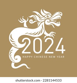 Chinese Happy New Year 2024. Year of the Dragon. Greetings card with Dragon 