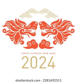 Chinese Happy New Year 2024. Year of the Dragon. Greetings card 