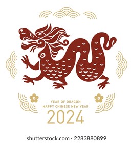 Chinese Happy New Year 2024. Year of the Dragon. Greetings card, banner design