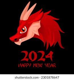 Chinese Happy New year 2024 , cute dragon. Greeting card with red dragon