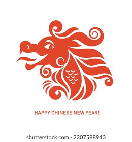 Chinese Happy New Year 2024. Year of the Dragon. Stylized Head of Dragon, logo design, icon, sign