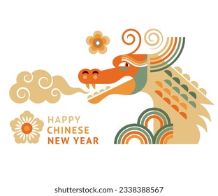 Chinese Happy New Year 2024. Year of the Dragon. Symbol of New Year. Dragon in geometric flat modern style