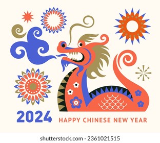 Chinese Happy New Year 2024. Year of the Dragon. Symbol of New Year.