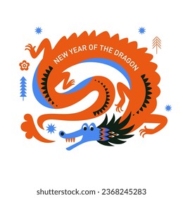 Chinos felices Año Nuevo 2024. Año del Dragón. Símbolo de Año Nuevo. Dragón lindo y el texto