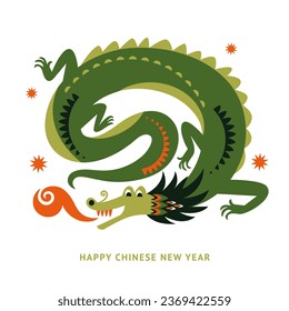 Chinese Happy New Year 2024. Year of the Dragon. Symbol of New Year. Cute friendly smiling Dragon 