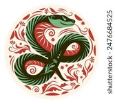 Chinese Happy New Year 2025. Year of the Snake. Symbol of New Year. Snake in circle
