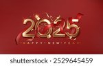 Chinese Happy New Year 2025 banner on red background. Vector illustration.