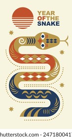 Chinese Happy New Year 2025. Year of the Snake. Symbol of New Year. Vertical banner, card