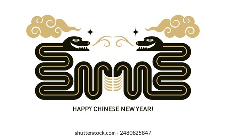 Chinese Happy New Year 2025. Year of the Snake. Symbol of New Year. Horizontal banner, Snake in geometric style