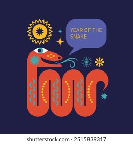 Feliz año Nuevo chino 2025. Año de la serpiente. Símbolo del Año Nuevo Chino. Cartel minimalista moderno en estilo geométrico