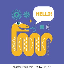 Chinese Happy New Year 2025. Year of the Snake. Symbol of Chinese New Year. Modern minimalist poster in geometric style
