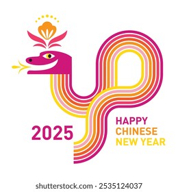 Chinese Happy New Year 2025. Year of the Snake. Symbol of Chinese New Year. Modern minimalist banner