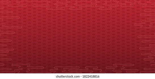 Chinese Happy New Year background with traditional ornament and gold frame for holiday card, invitation, party, banner, party poster, greeting card, flyer. Vector 10 eps