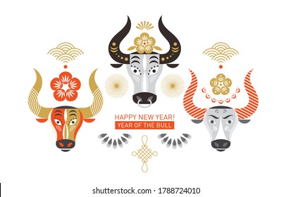 Chinese Happy New Year. Year of the bull. Happy new year greetings, Year of the OX, Greeting card