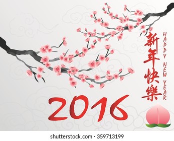 Chinese happy New Year card with plum blossom