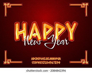 Chinese Happy New Year Golden Text Effect With Corner Frame