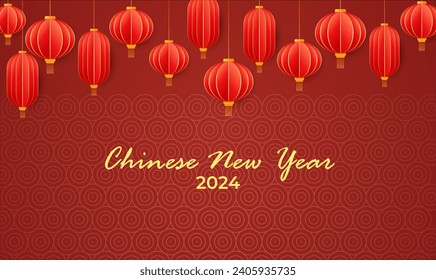 Chinese happy new year with lantern on red