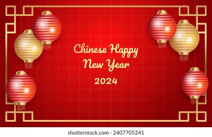 Chinese happy new year with lantern on red background. - Vector.