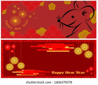 Chinese happy new year poster card in red tones 