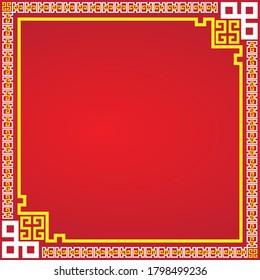 Chinese happy new year red boarder frame tree flower lantern and decoration design element vector illustration