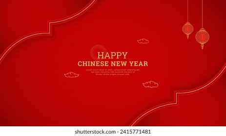 Chinese Happy New Year Red Background Design With Chinese Lanterns and Chinese Pattern