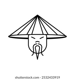 Chinese hat icon design with black lines