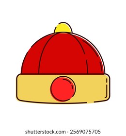 Chinese Hat Illustration, A traditional red and gold hat, often worn during Chinese New Year to represent heritage and festivity.