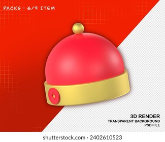 Chinese Hat is a Chinese hat that is worn on celebration days, such as traditional events and Chinese birthdays, Chinese new year. 3D render